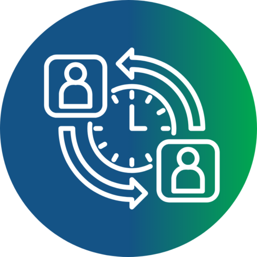 dark blue to green gradient circle with clock in the middle